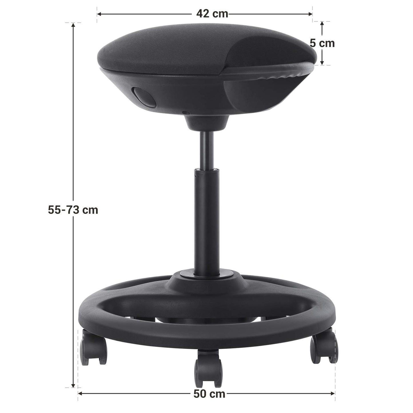 SONGMICS Dynamic Work Stool, ergonomic swivel chair with wheels, extra wide seat, 10° tilt, height adjustable, thick padding, black OSC06BK.