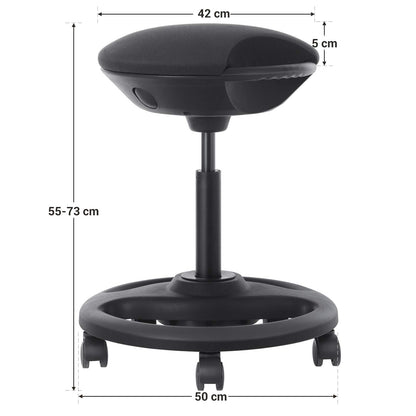 SONGMICS Dynamic Work Stool, ergonomic swivel chair with wheels, extra wide seat, 10° tilt, height adjustable, thick padding, black OSC06BK.