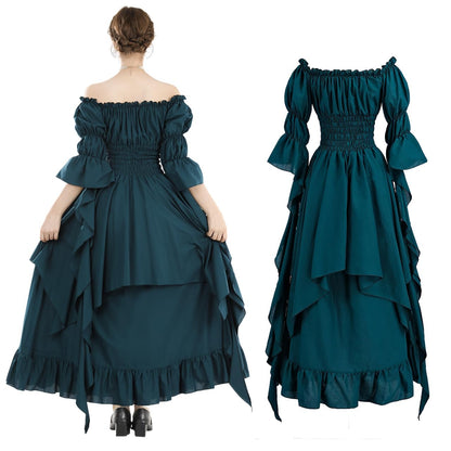 Fiamll Victorian Dress Renaissance Costume Women Gothic Witch Dress Medieval Maxi Dress Ladies Wedding Dress (Peacock Green L/XL)