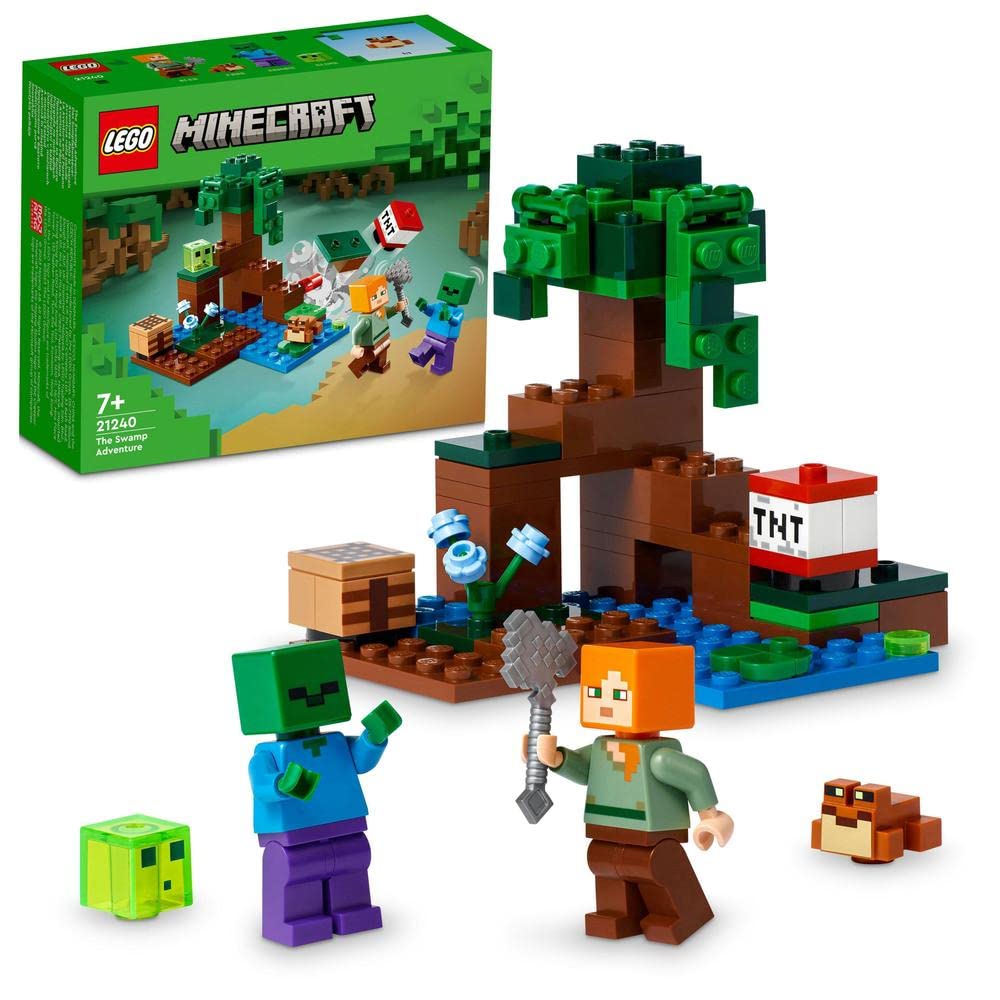 LEGO 21178 Minecraft The Fox Lodge, toy for boys and girls aged 8+ & 21240 Minecraft The Swamp Adventure Set, toy with Alex and Zombie figures in the biome, for ages 8+.