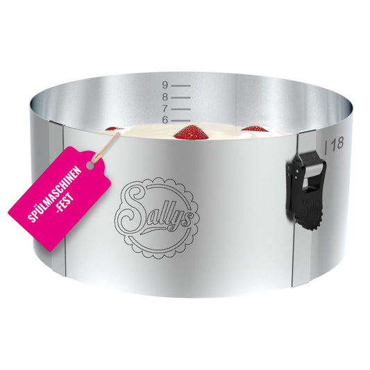 Sally's cake ring 10 cm - diameter adjustable 17-30 cm - baking pan made of stainless spring band steel - with scaling & clamp closure - dishwasher safe