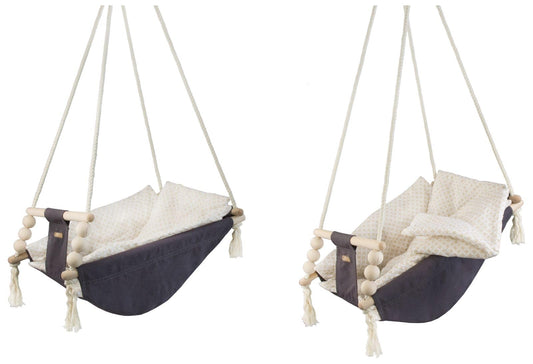 Baby swing, toddler swing, baby reclining swing, fabric swing, baby bouncer, cradle (design: grey, cream squares)