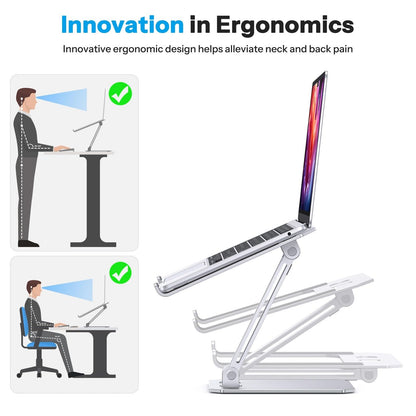 OMOTON Aluminum Laptop Stand Height Adjustable, Ergonomic Foldable Notebook Stand, Laptop Holder for laptops like MacBook Pro/Air (11-16 inch), Silver