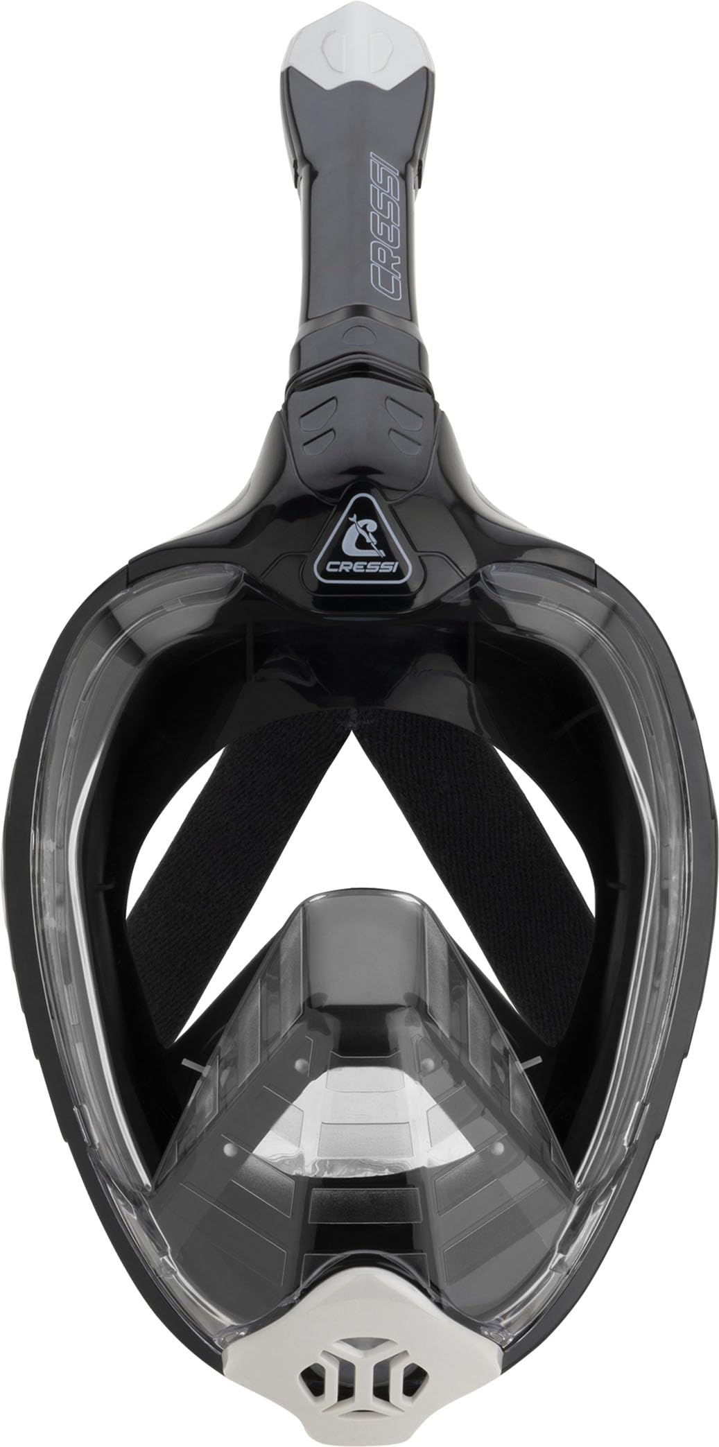 CRESSI Bali Full Face Mask Black/Grey S/M - Diving mask with ultra clear polycarbonate lens, 100% silicone, snorkel float valve, camera mount, black/grey, S/M size, for adults.