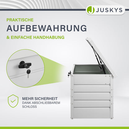 Juskys Metal Storage Box Limani 380 liters - Outdoor Box - waterproof, lockable - white garden box, cushion box for garden.