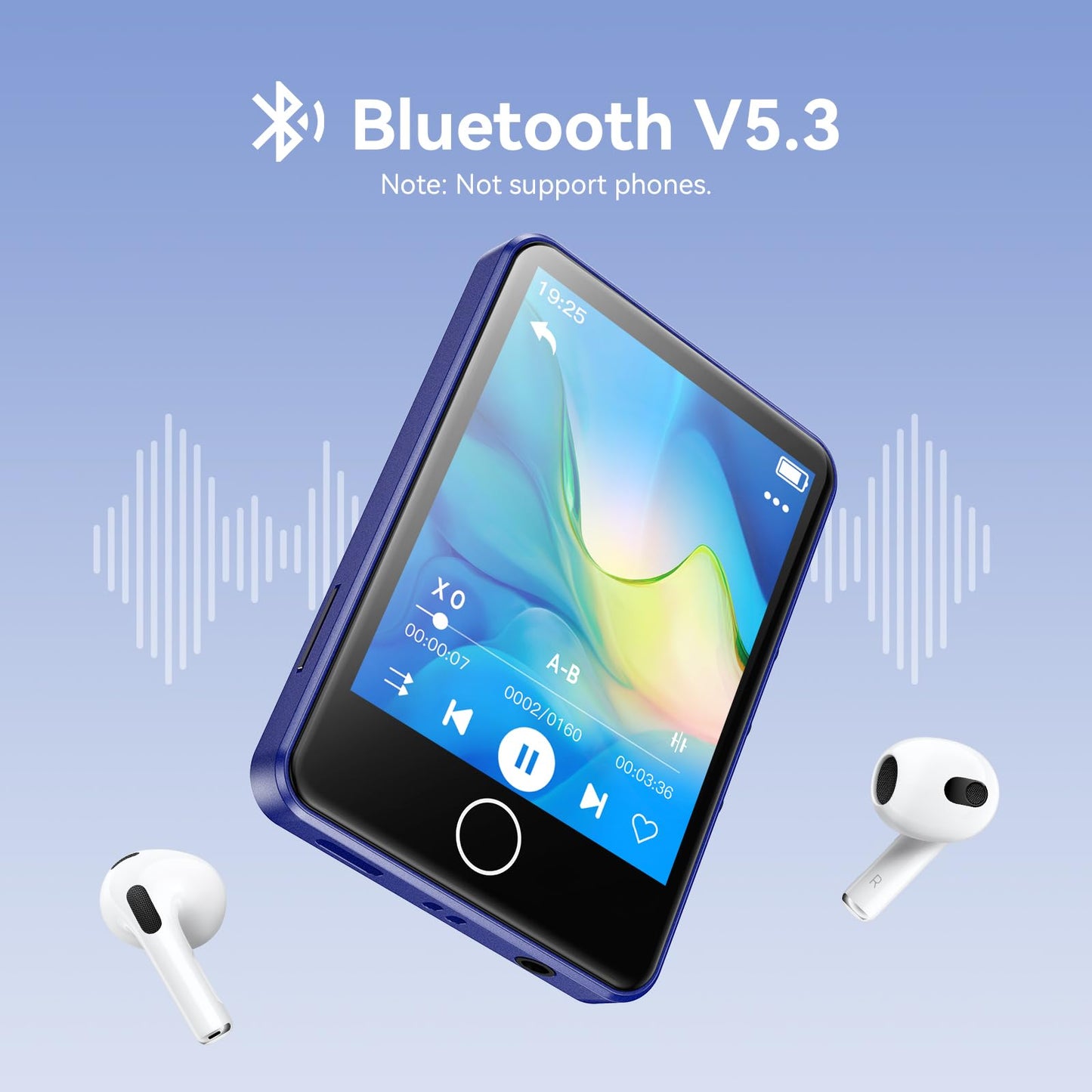 AGPTEK 64GB MP3 Player Bluetooth 5.3 with 2.8 inch Full-Touchscreen, Portable HiFi Music with Speaker, FM Radio, E-Book, Line-in Recording, Support up to 128 GB, Dark Blue