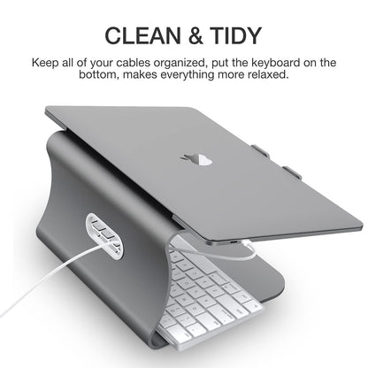 Laptop stand, aluminum notebook holder, heat vent for MacBook Air/Pro, Dell, HP, Lenovo, Microsoft Surface, Samsung 11-16 inch notebooks, gray (patented)