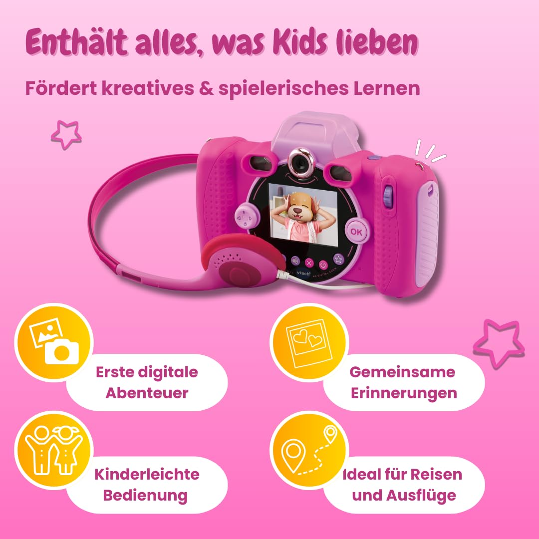 VTech KidiZoom Duo FX in Pink - Robust digital camera with creative apps and game functions - For children aged 4-10 years.
