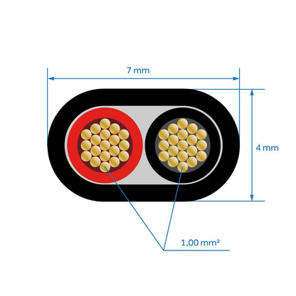Vehicle Cable Trailer Cable Round or Flat Cable Red/Black 2x 0.75 1.0 1.5 mm² 2-core 6-24 Volt Car Auto (Flat Cable 1.0 mm², 35 meters)