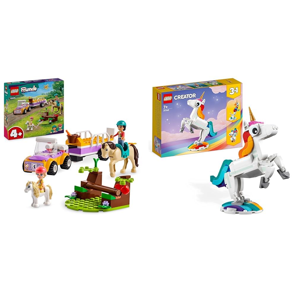 LEGO Friends horse and pony trailer, horse toy & 31140 Creator 3in1 Magical Unicorn toy, seahorse