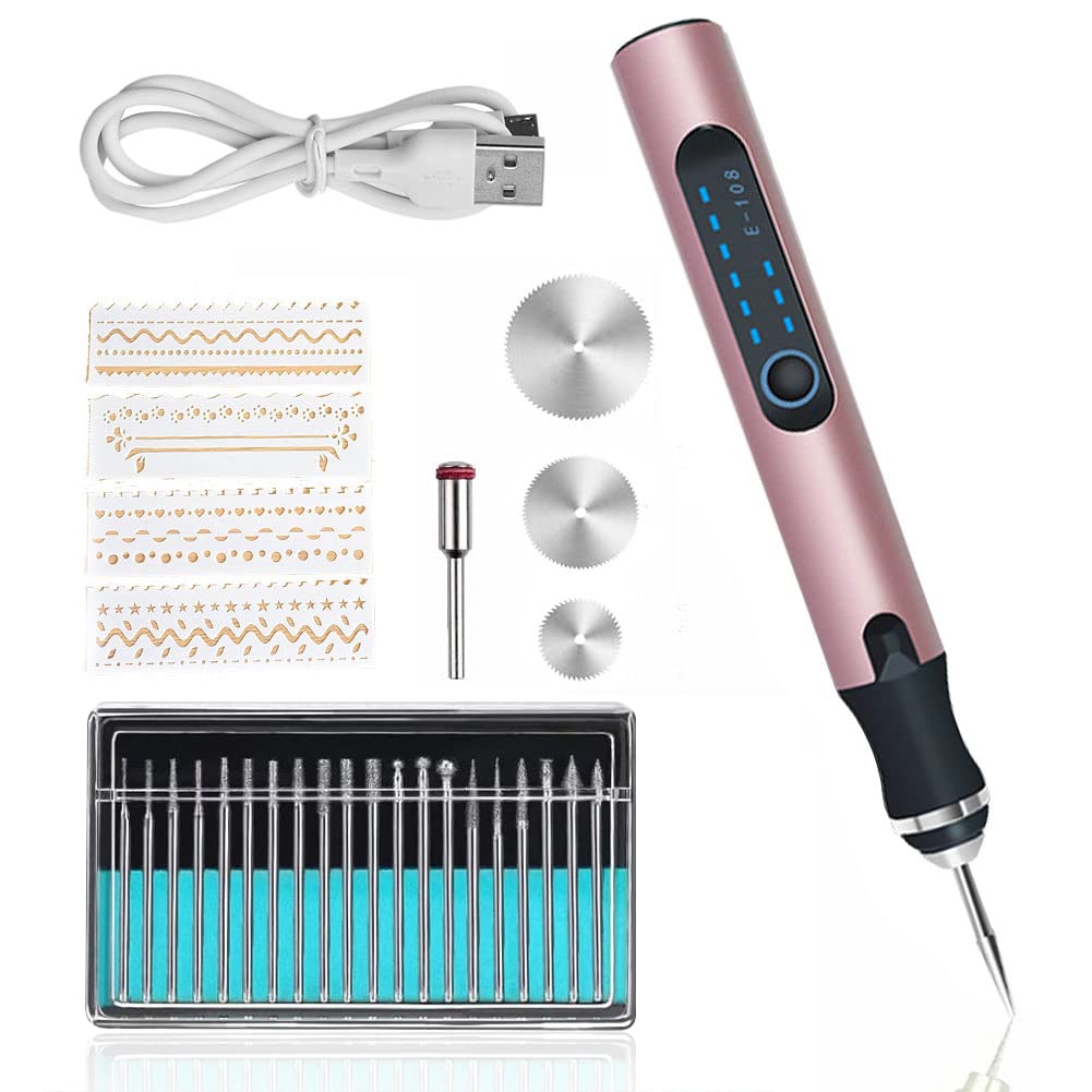 Electric Engraving Pen Engraving Tool Set Micro Engraver Etching Pen DIY Rotary Tool for Carving, Glass, Wood, Metal, Stone, Plastic, Ceramic, Jewelry (Red)