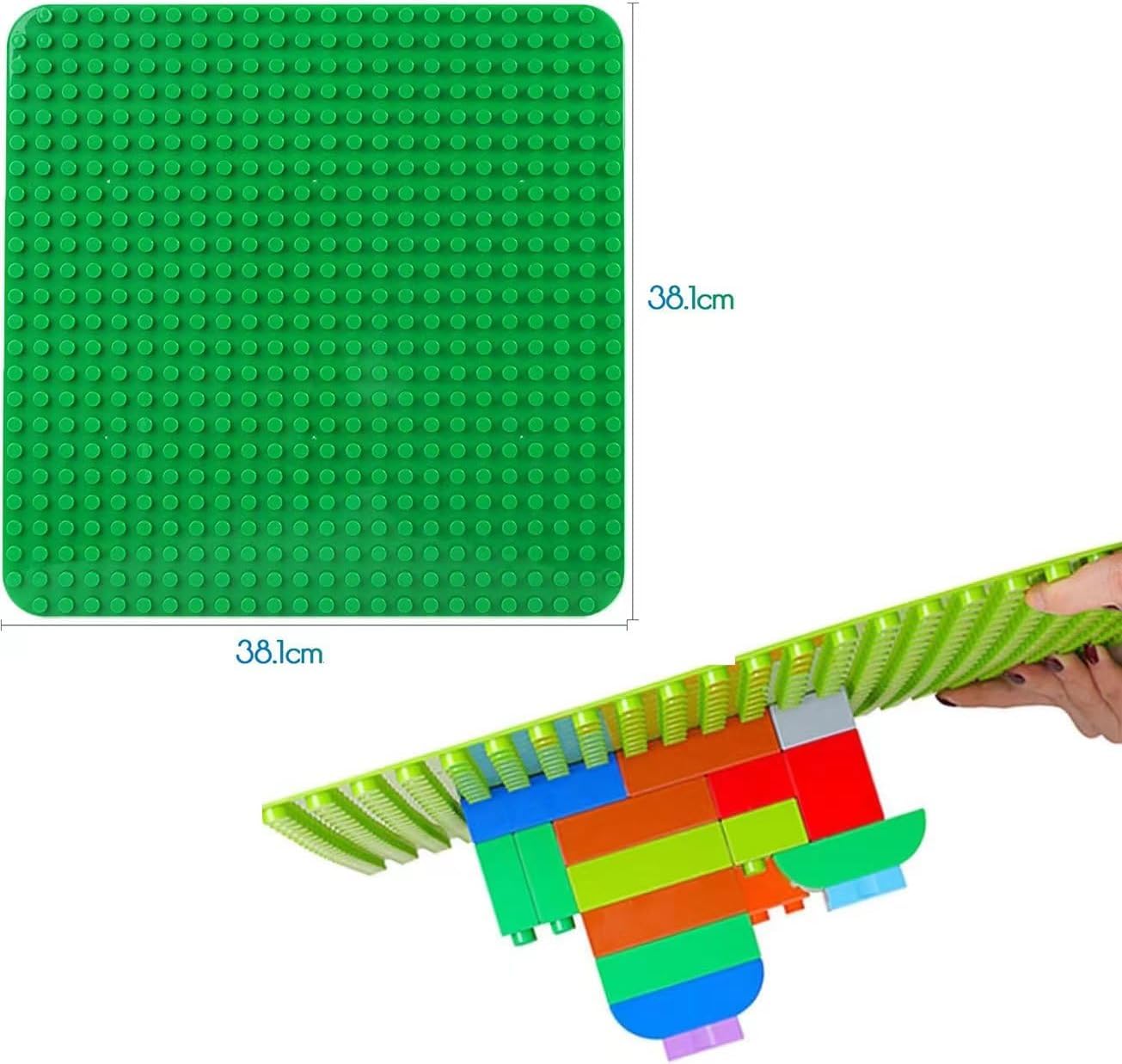 4 Large Building Plates Compatible with Lego Duplo, 38.4 * 38.4cm Classic Baseplate with 24 x 24 Studs for Duplo Bricks, Construction Toy for Toddlers, Girls and Boys, Green, Blue, Red, Gray.