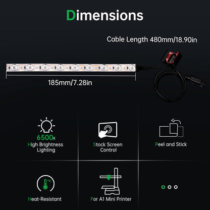 BIQU Panda Lux, LED light bar compatible with Bambu-Lab A1 Mini 3D printer, LED light strip upgrade kit, easy installation, high brightness, control via standard screen.