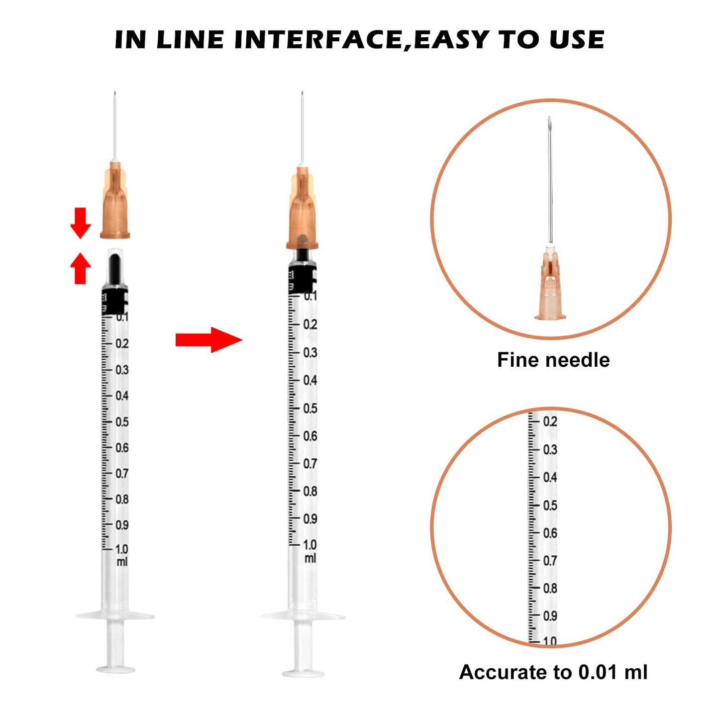 100 pieces syringe, Vegena 1 ml syringe set plastic tube syringes with needle disposable syringes small dose syringe liquid syringe individually sealed packaging disposable syringes.