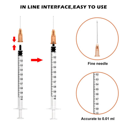 100 pieces syringe, Vegena 1 ml syringe set plastic tube syringes with needle disposable syringes small dose syringe liquid syringe individually sealed packaging disposable syringes.