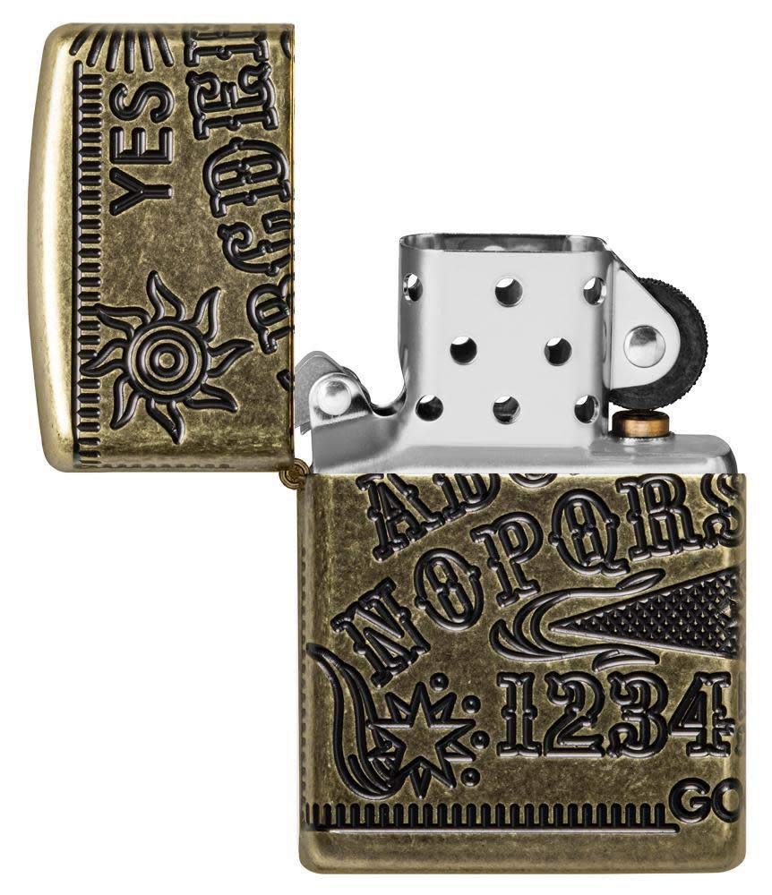 ZIPPO - Ouija Board - Armor® Antique Brass - Refillable storm lighter, comes in a high-quality gift box.