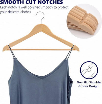 Amber Home 20 Pieces 44.5cm Natural Wood Hangers with Bar and Notch, Sturdy Organizer for T-shirt Shirt Suit Coat Dress Wedding Top