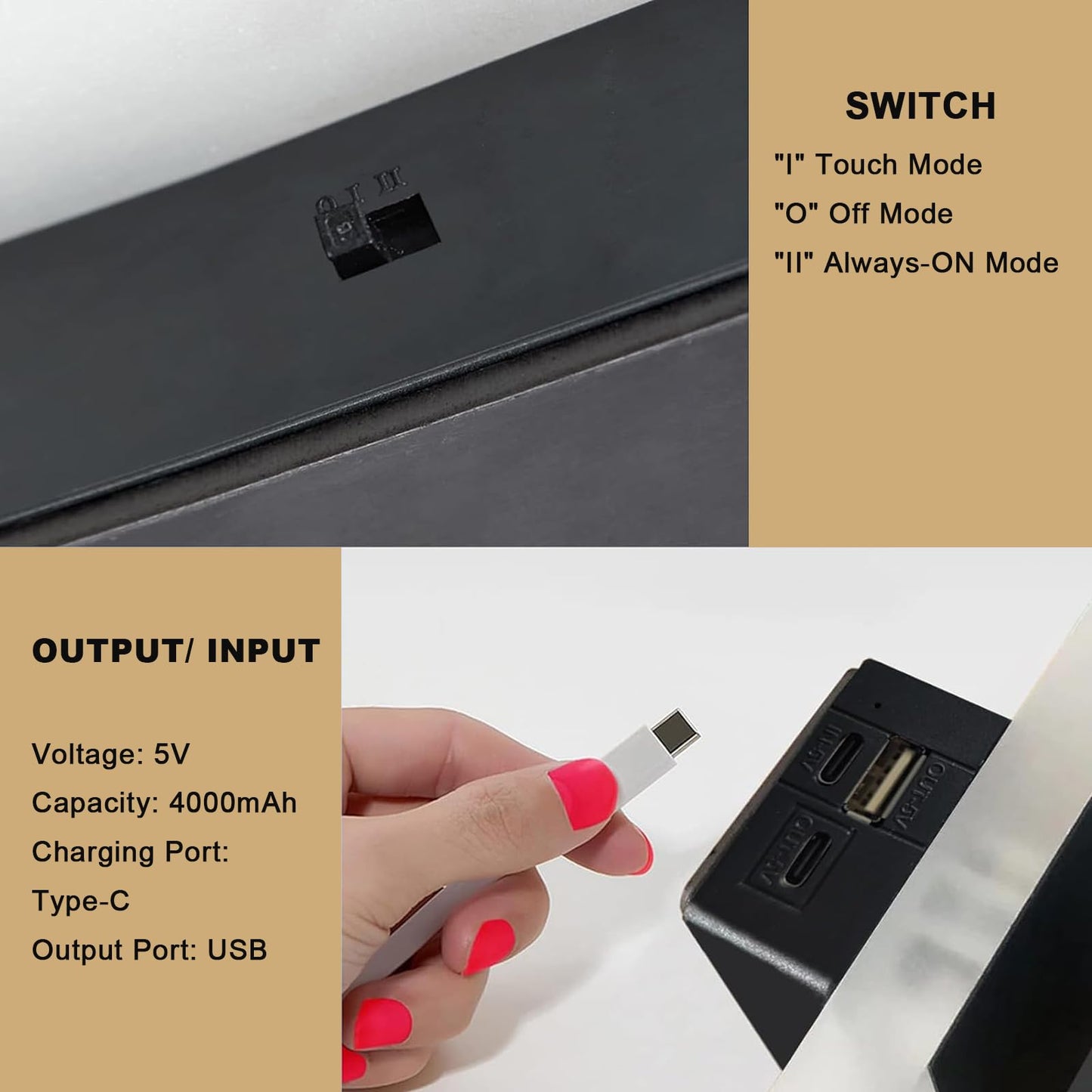 VOMI Wall Light Indoor Rechargeable LED Dimmable USB Cordless Wall Lamp with Touch Switch 3000mAh Battery Magnetic Mounting Wall Lighting for Bedroom no drilling needed