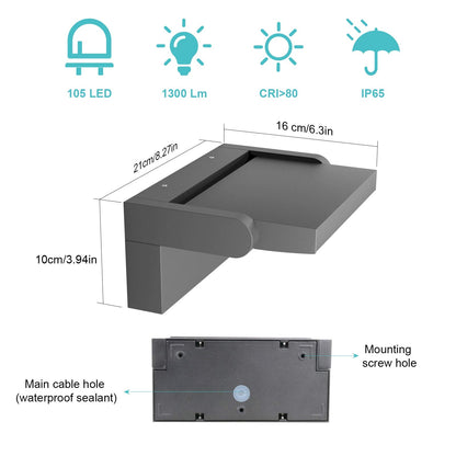 Klighten 24W outdoor indoor wall light, waterproof IP65 modern wall lamp with swiveling LED panel for patio entrance, 1500 lumens, dark grey, natural white 4000K.
