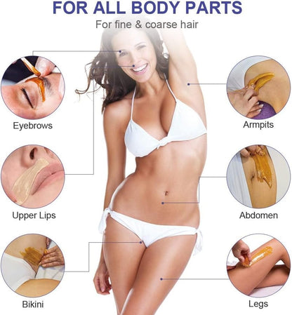 Wax Warmer Waxing Set Home Hair Removal: Wax Machine 4 Packs Wax Beads and 30 Wooden Spatulas, Wax Hair Removal Face Body Women Men