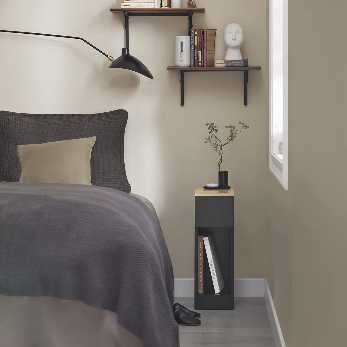 SoBuy narrow bedside table nightstand with drawer and shelf bedside table nightstand for bedroom living room black W8 x D14 x H24 inches FBT111-BLK