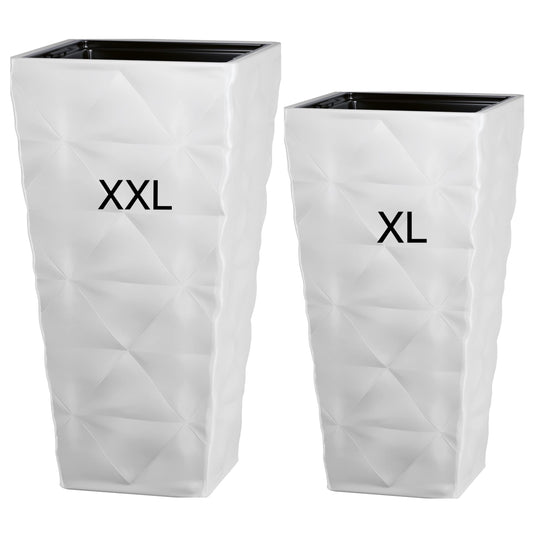 MELTOM plant pot flower pot with removable insert slim high square 3D effect color: white SET2: XXL+XL