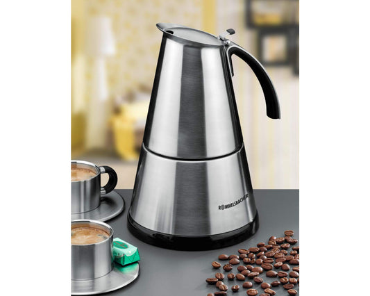 Rommelsbacher Espresso Maker EKO 366/E, electric, high quality stainless steel pot, filter insert for 3 or 6 cups, concealed heating element, 360° central base, automatic shut-off, 365 W