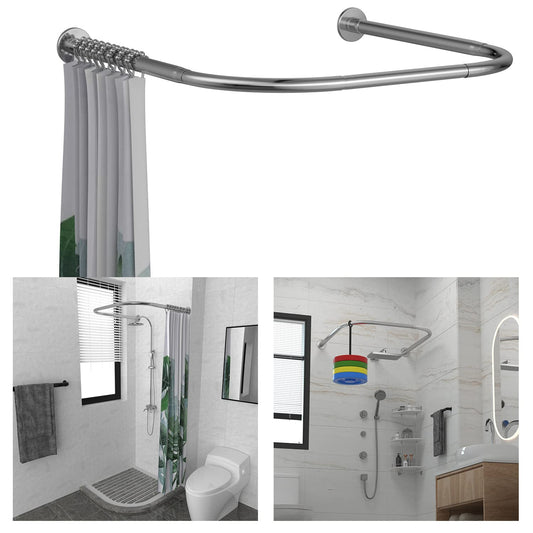 Thank you Eck shower curtain rod, adjustable, stainless steel, U-shaped, no drilling, for bathroom, clothing store (U-shaped silver, length on both sides: 80-120 cm, middle width: 88-110 cm)
