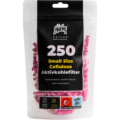 KAiLAR 250 PINK Cellulose Activated Charcoal Filter Slim (6 mm) with vegan activated charcoal from coconut shells | For a less harmful and gentle smoking experience without clogging.