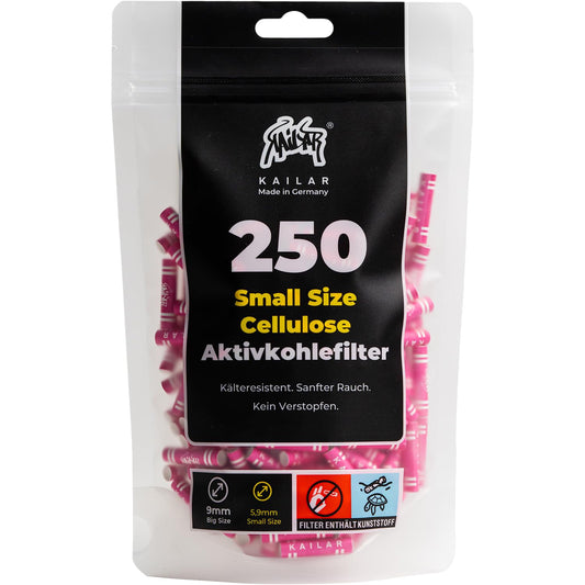 KAiLAR 250 PINK Cellulose Activated Charcoal Filter Slim (6 mm) with vegan activated charcoal from coconut shells | For a less harmful and gentle smoking experience without clogging.