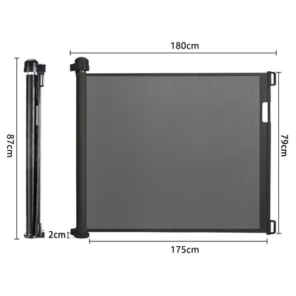 NAIZY Stair Gate Retractable Roller Door Guard 87 x 0-180 cm Barrier Gate Staircase Roller Baby Door Roller Suitable for Stairs Doors Indoor & Outdoor, Black