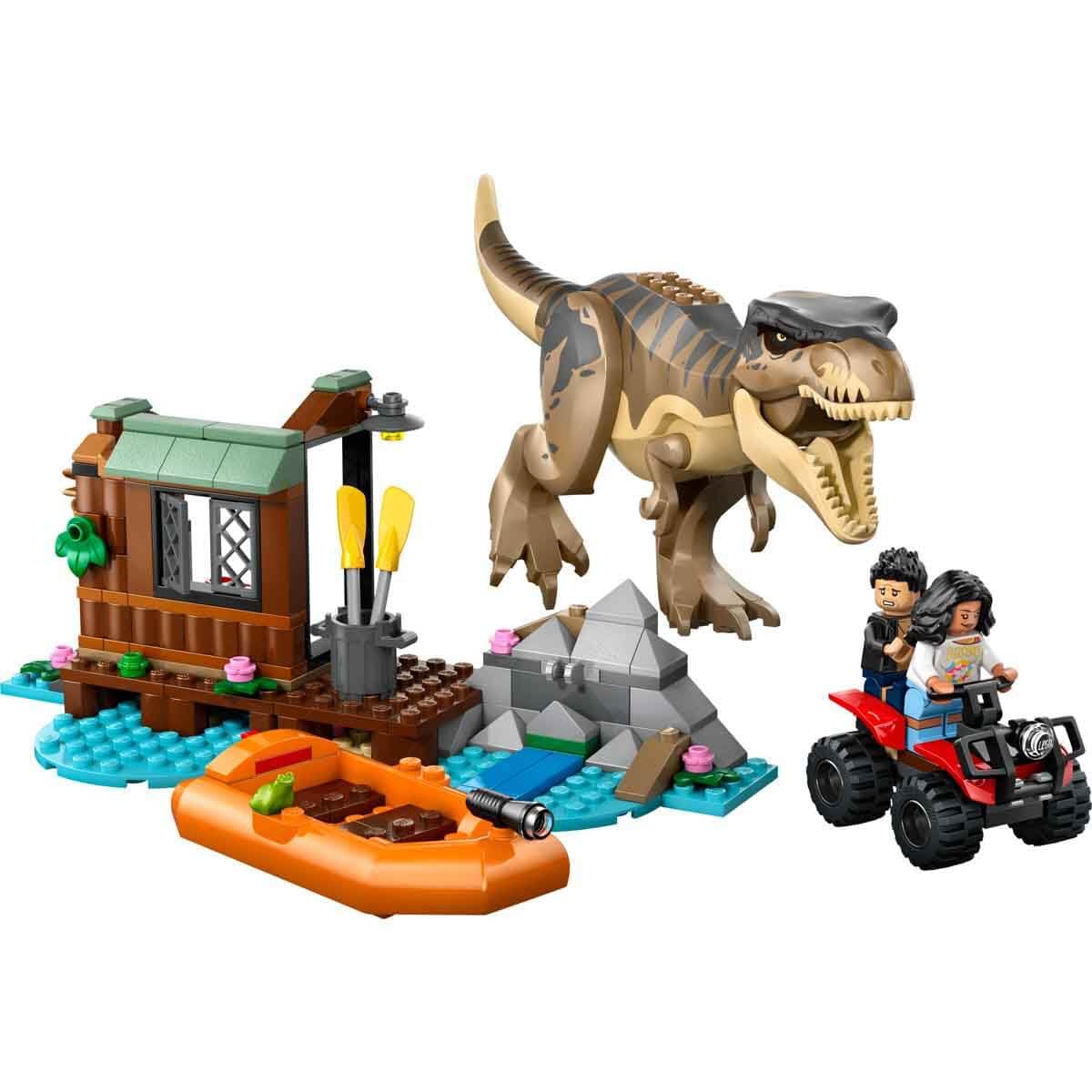 LEGO Jurassic World Escape from the T.Rex - Interactive toy with dinosaur figure, boat, ATV, and 2 minifigures - Gift for boys and girls aged 5 and up - 76975