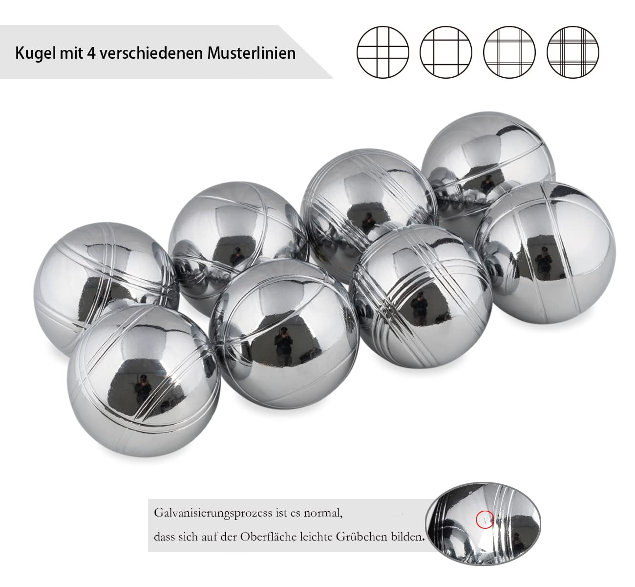 Bocce balls, petanque balls with 8 metal, 2 wood balls, 2 measuring devices, 1 boules ball magnet attachment & luxurious carry bag. Perfect for outdoor play in the garden or at the beach.