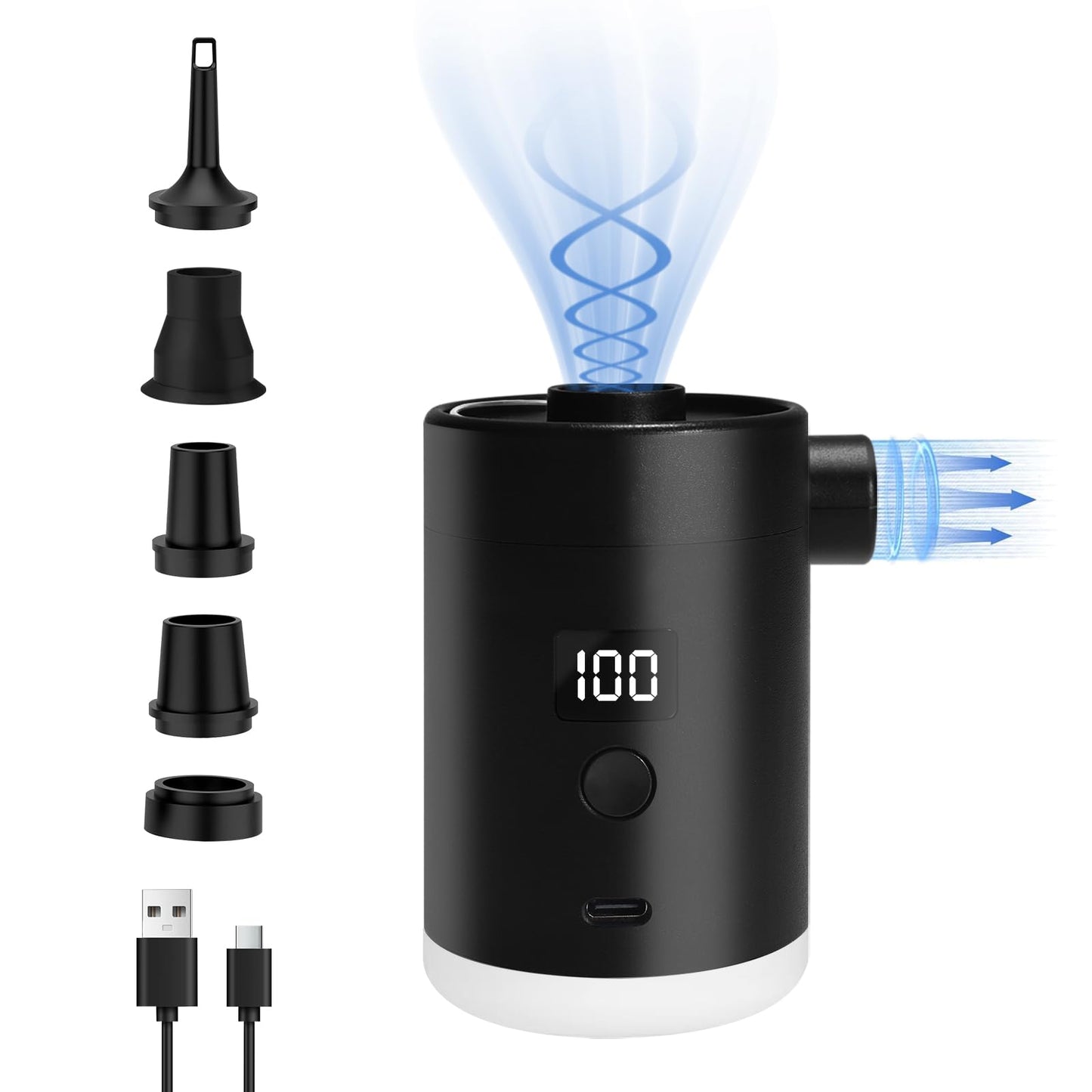 Portable Electric Air Pump: 4000mAh Type-C Rechargeable Battery, Ultra-light and Fast Inflating/Deflating Electric Air Pump with Camping Lantern for Air Mattresses (Black)