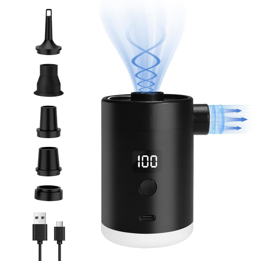Portable Electric Air Pump: 4000mAh Type-C Rechargeable Battery, Ultra-light and Fast Inflating/Deflating Electric Air Pump with Camping Lantern for Air Mattresses (Black)