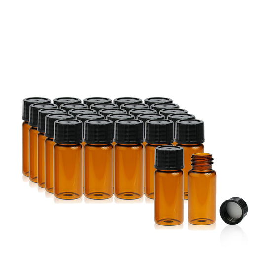 ALWSCI 20pcs 10mL amber glass sample vials 18-400 black closed top PP cap, PE liner sample container laboratory vials 22×52mm