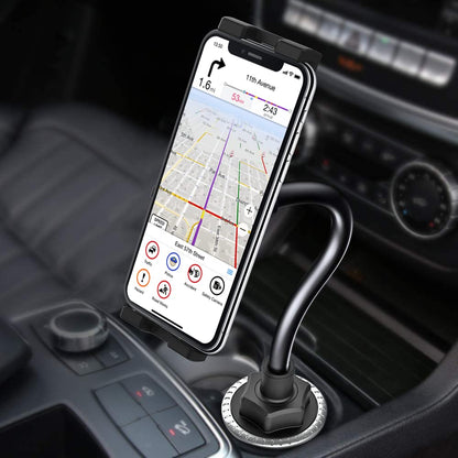 Oilcan tablet car cup holder, swan neck car tablet drink holder with flexible long arm for iPad Pro Air Mini, Samsung Tab, Fire, iPhone 13 Pro Max, 4-12.9" phones and tablets.