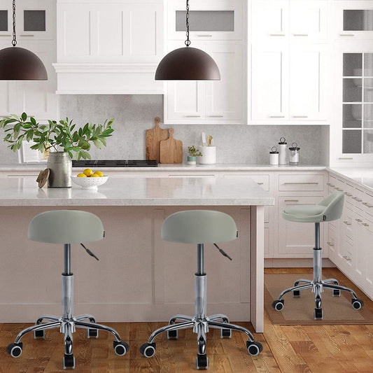 Mingone rolling stool practical stool with wheels office stool height adjustable swivel stool 360° work stool with low backrest faux leather φ36.5cm, grey