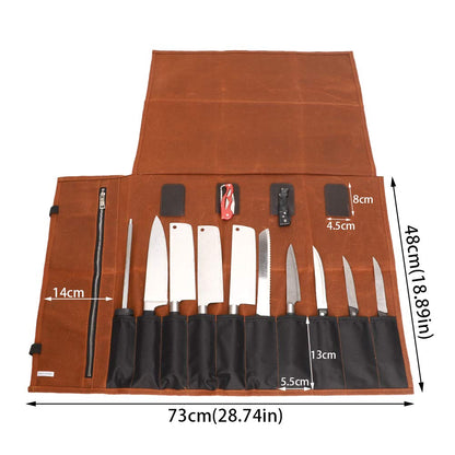 QEES Chef Knife Roll Bag 16 Oz waxed canvas waterproof zipper tool bag 15 slots kitchen gadgets small knives display storage bag gift for dad husband