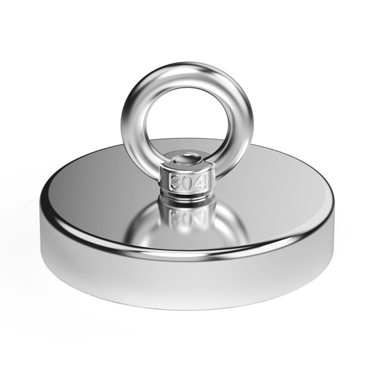 Magnetpro fishing magnet with over 420 kg pulling force. Super strong neodymium magnets, heavy-duty rare earth magnets with eye bolt, 90 mm diameter for magnet fishing, hunting, retrieving in rivers.