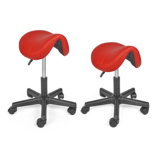 Mingone ergonomic saddle stool, 2-piece set, adjustable height office stool with 360° swivel wheels for office or study room, red.