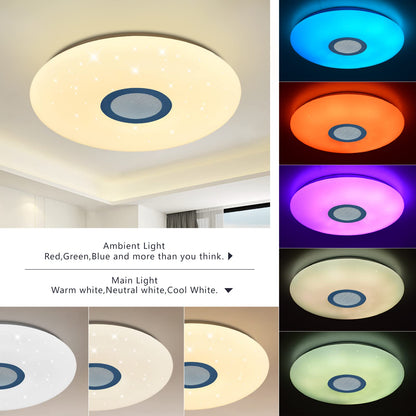 JDONG LED ceiling light with remote control and app, Bluetooth speaker, memory function, color changing, 54W warm/cold white, white noise, timer function, living room lamp bedroom ceiling lamp.