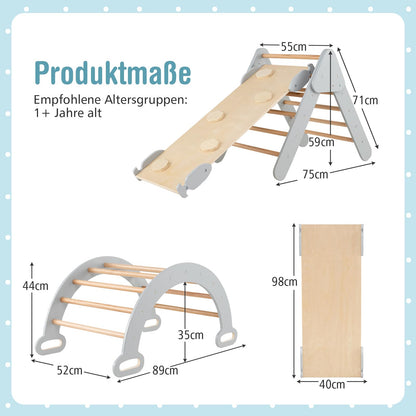 COSTWAY Climbing Triangle with Slide, Climbing Arch, including double-sided ramp, for climbing, sliding and rocking, 4 in 1 climbing frame indoor from 1 year old (Gray)