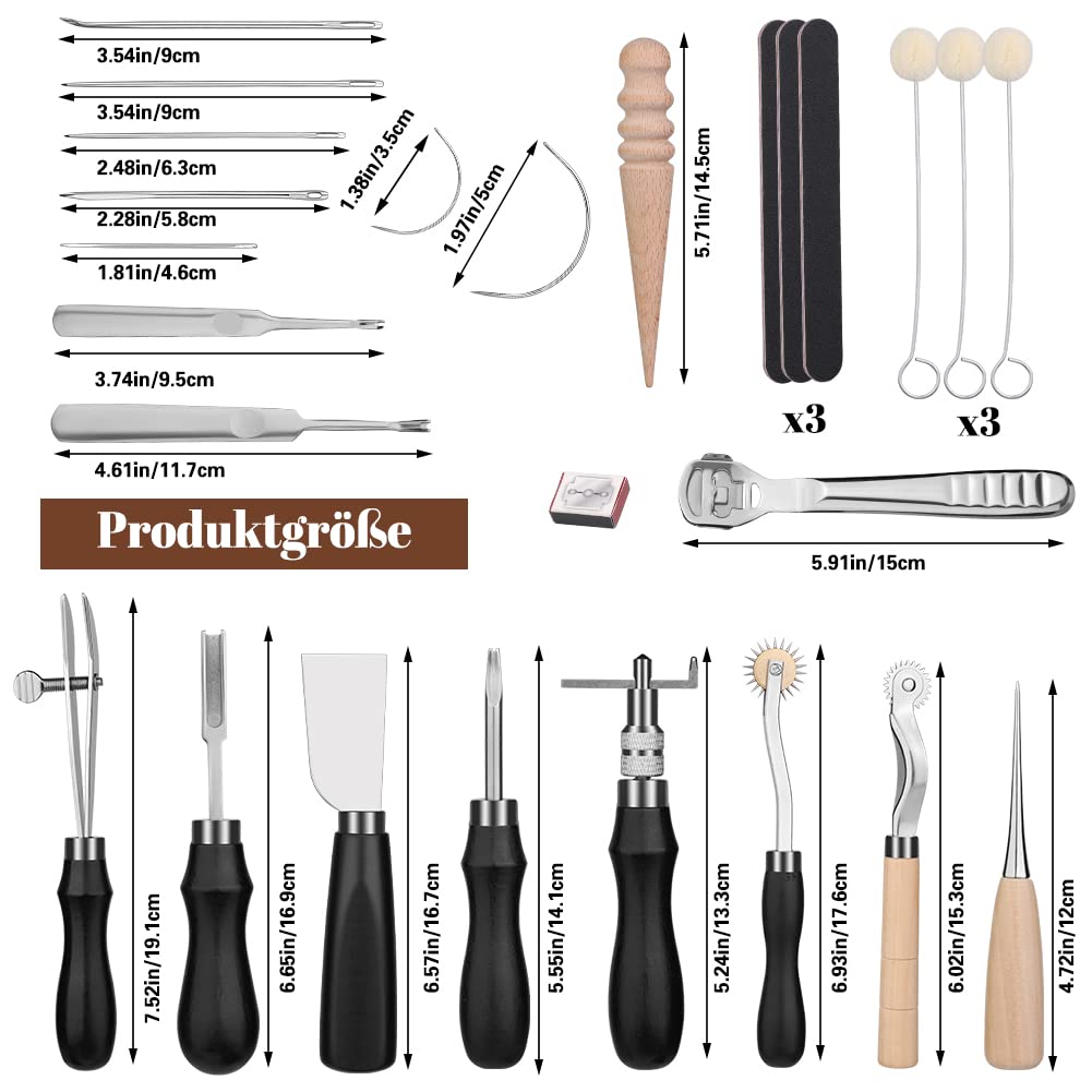 Leather craft tools, 37-piece leather sewing set, leather craft tool set for leatherworking with storage pouch for cutting, punching, sewing, carving