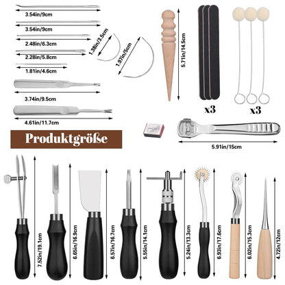 Leather craft tools, 37-piece leather sewing set, leather craft tool set for leatherworking with storage pouch for cutting, punching, sewing, carving