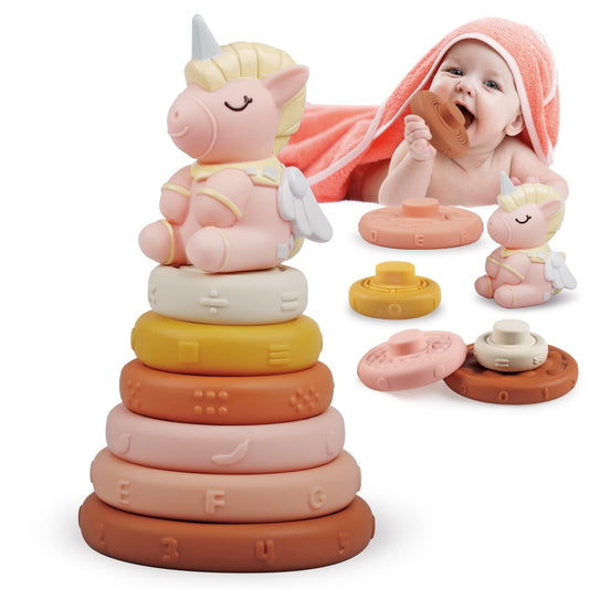 Because of baby toys for 6 to 12 months, Montessori toys for babies, sensory baby toys, 6 in 1 motor skills toys, stacking toys with blocks and rings, matching eggs.