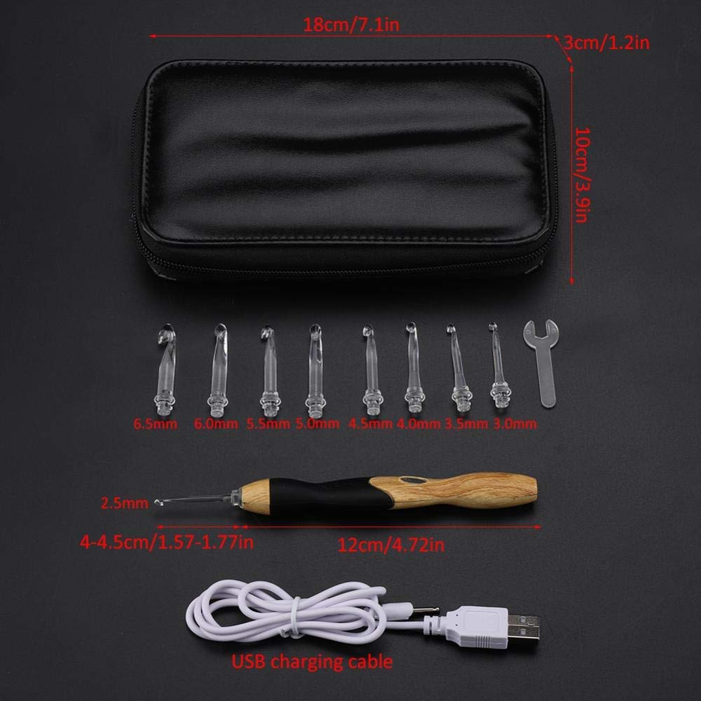 LED Crochet Hook Set, 9-in-1, USB Rechargeable, Illuminated Crochet Hooks with Light, Hand Weaving Sewing Tools (Silicone Handle)