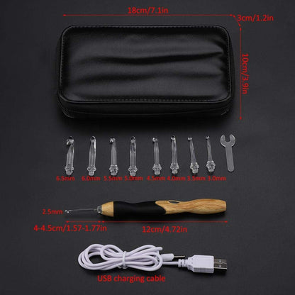 LED Crochet Hook Set, 9-in-1, USB Rechargeable, Illuminated Crochet Hooks with Light, Hand Weaving Sewing Tools (Silicone Handle)