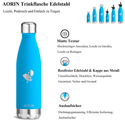 AORIN Vacuum Insulated Water Bottle - 500ml - BPA-Free, 24 Hrs Cold & 12 Hrs Hot, Ideal Thermos Bottle for Kids, School, Sports, Outdoor, Bike, Fitness