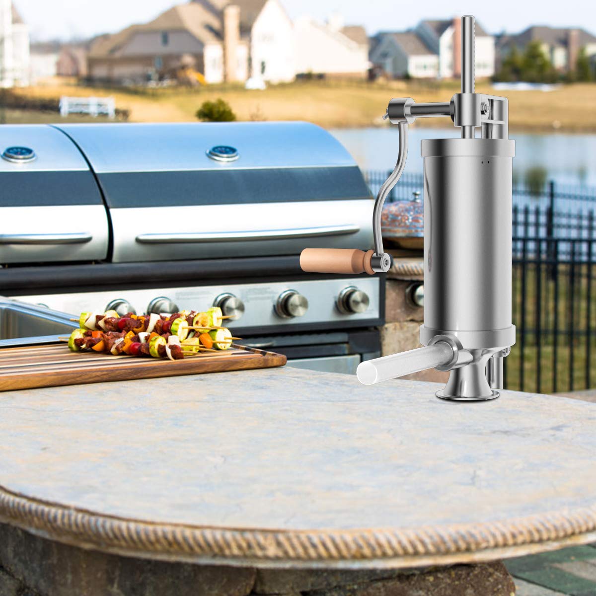 COSTWAY 1.5kg/2.5kg/3kg/5kg manual sausage stuffer, stainless steel sausage machine, silver sausage filling machine with table clamp, sausage syringe including filling tubes (2.5KG - 4 filling tubes)